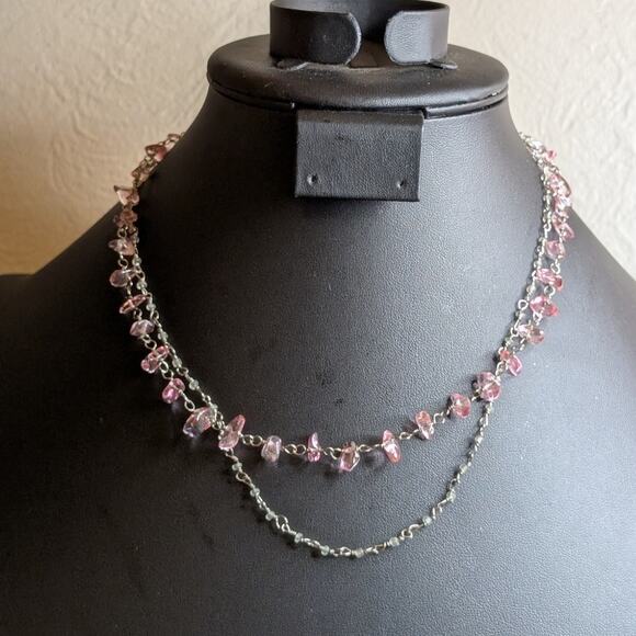 American Eagle Sterling Silver Double Strand Chip Bead Wire Chain 17" Necklace - Picture 1 of 4